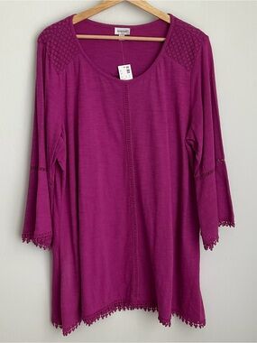 Avenue 14/16 Women's Fuchsia Crochet-Trim Scoop Neck Tunic NWT